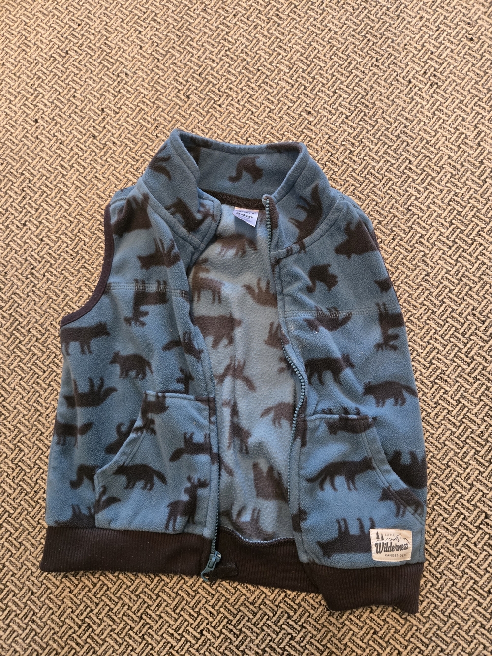 Carter's Blue and Brown Fleece Vest with Animal Print
